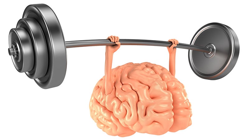 Brain lifting barbell. Mind power concept.