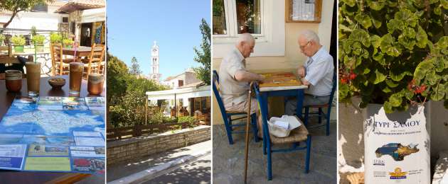 Turkuaz rengi sular ve yeşil tepeler içinde Samos Adası