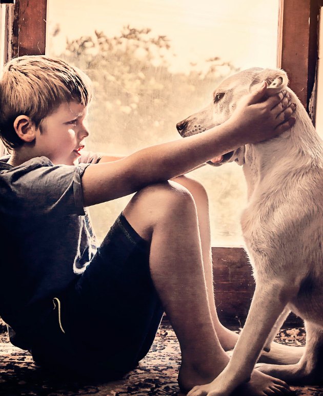 Köpekle dostluk yaşayan çocuğun harika fotoğrafları